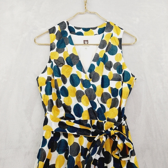 Anne Klein Multicolored Polka Dot Midi Tie Sleeveless Cotton Dress - Picture 5 of 11